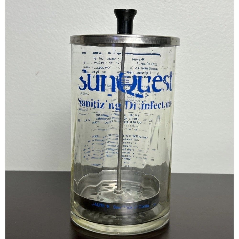 SunQuest Sanitizing Disinfectant Jar Glass Barber Salon Sterilizer Tray Lid